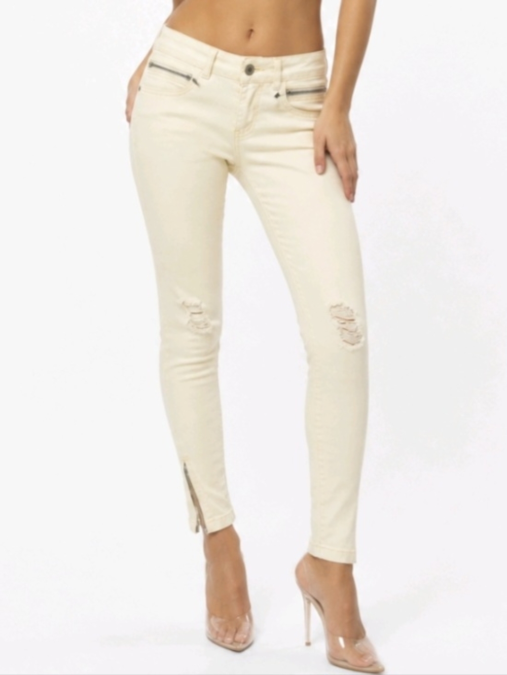 Anine Bing Jeans Cream & Lt. Blue Double Zip Size 25 NEW